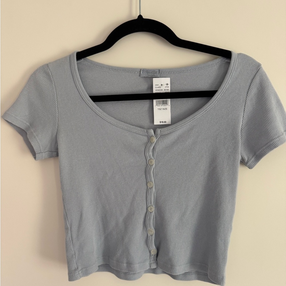 Brandy Melville Light Blue Cropped Shirt